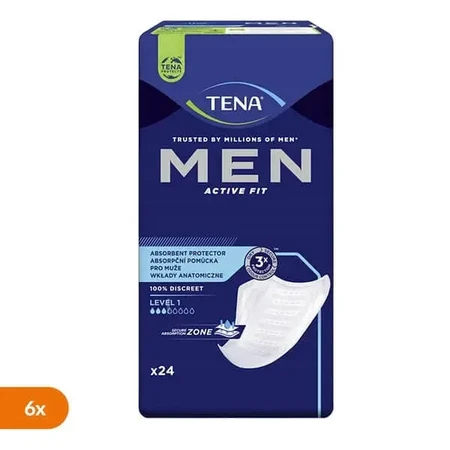 Набор из 6 упаковок TENA Men Active Fit, анатомические вкладыши для мужчин, уровень 1, 24 шт.: цены и характеристики