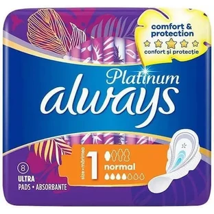 ALWAYS Platinum Comfort & Protection Ultra Normal Plus прокладки з крильцями для нормального потоку, розмір 1, 8 штук
