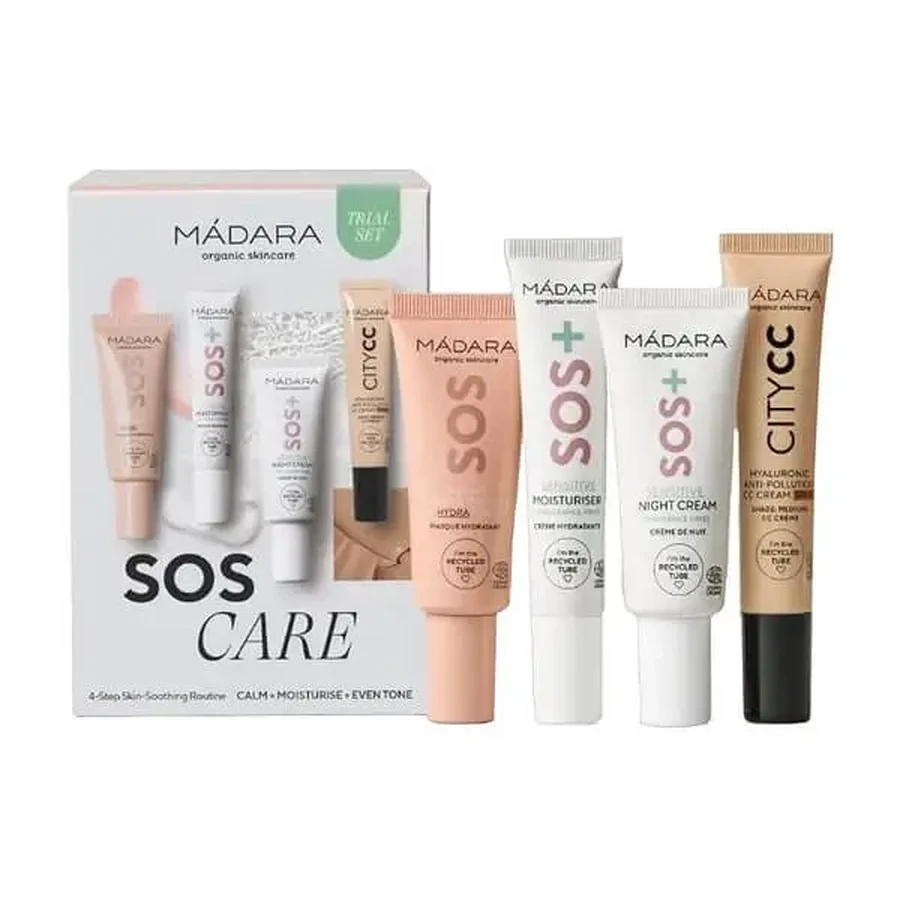 Madara SOS Care 4-Step Skin Routine, набір заспокійливих косметичних засобів, відтінок Medium, 1 шт.: ціни та характеристики