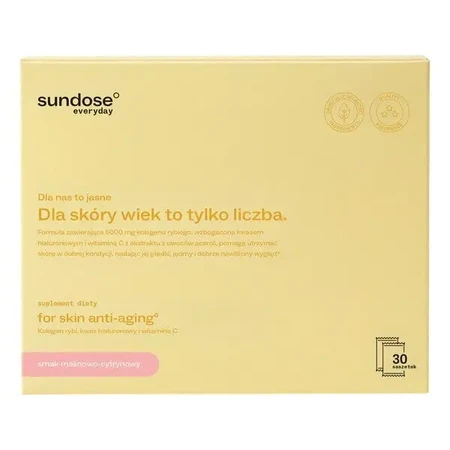 Sundose Everyday For Skin Anti-Aging: гиалуроновая кислота и витамин С, пакетики с порошком, малиново-лимонный вкус, 30 шт.: цены и характеристики