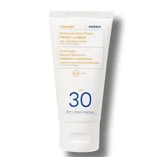 KORRES Yoghurt Sunscreen Face Cream — захисний та зволожуючий крем для обличчя з яєчним соком та сонцезахисним фактором SPF30, 50 мл