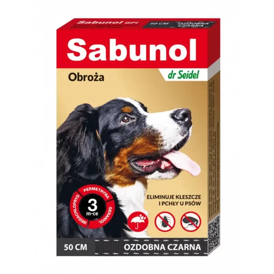 Антипаразитарний нашийник для собак, Sabunol GPI, середній розмір 10–25 кг, чорний, 50 см: ціни та характеристики