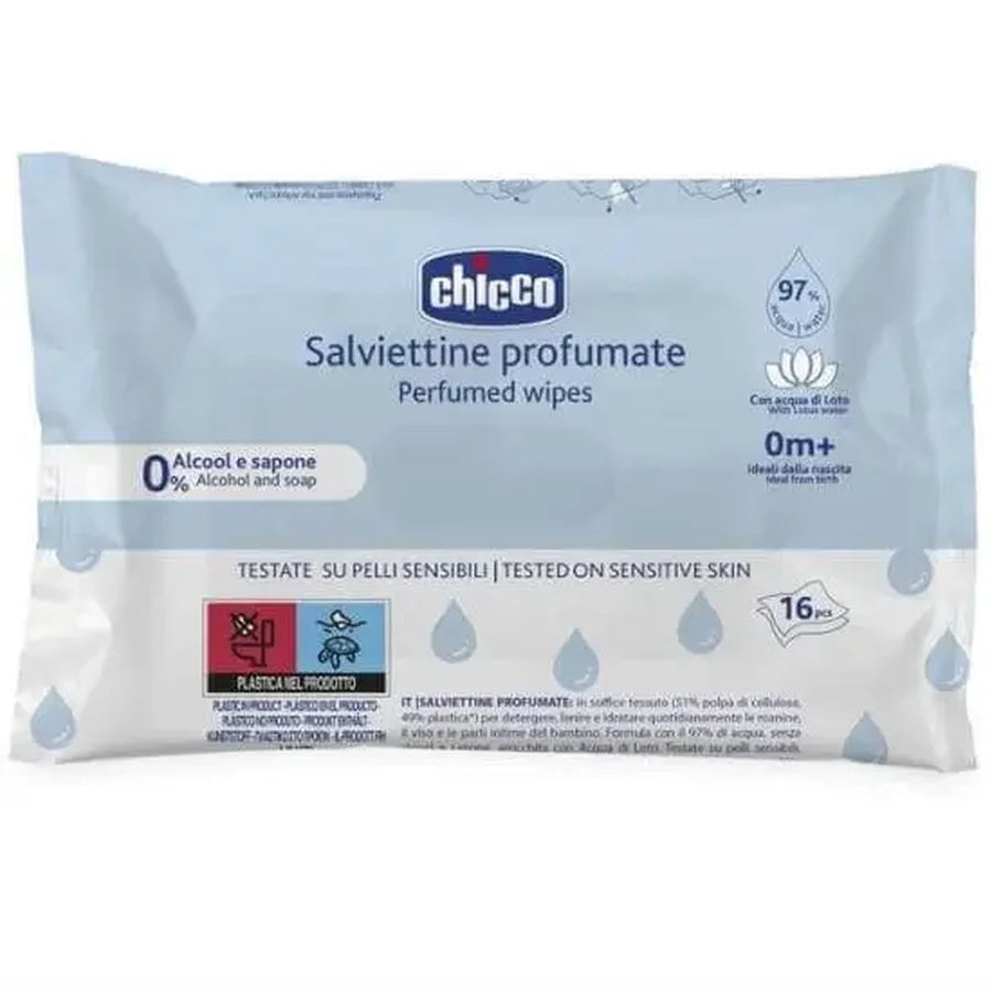 CHICCO Детские влажные салфетки (97 % воды), 16 штук: цены и характеристики