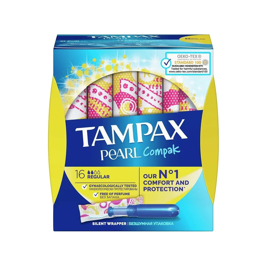 TAMPAX Compak Pearl Тампоны с аппликатором для нормальной интенсивности выделений, 16 штук: цены и характеристики