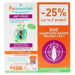 Puressentiel Засіб проти вошей 2 в 1 (шампунь і маска), упаковка 2 × 150 мл