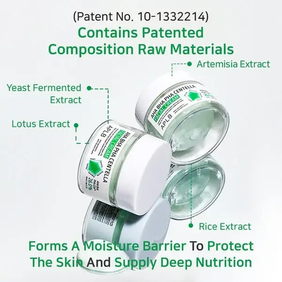 APLB AHA BHA PHA Centella Facial Cream, отшелушивающий и успокаивающий крем для лица с кислотами и центеллой азиатской, 55 мл: цены и характеристики