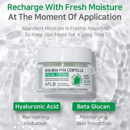 APLB AHA BHA PHA Centella Facial Cream, отшелушивающий и успокаивающий крем для лица с кислотами и центеллой азиатской, 55 мл: цены и характеристики