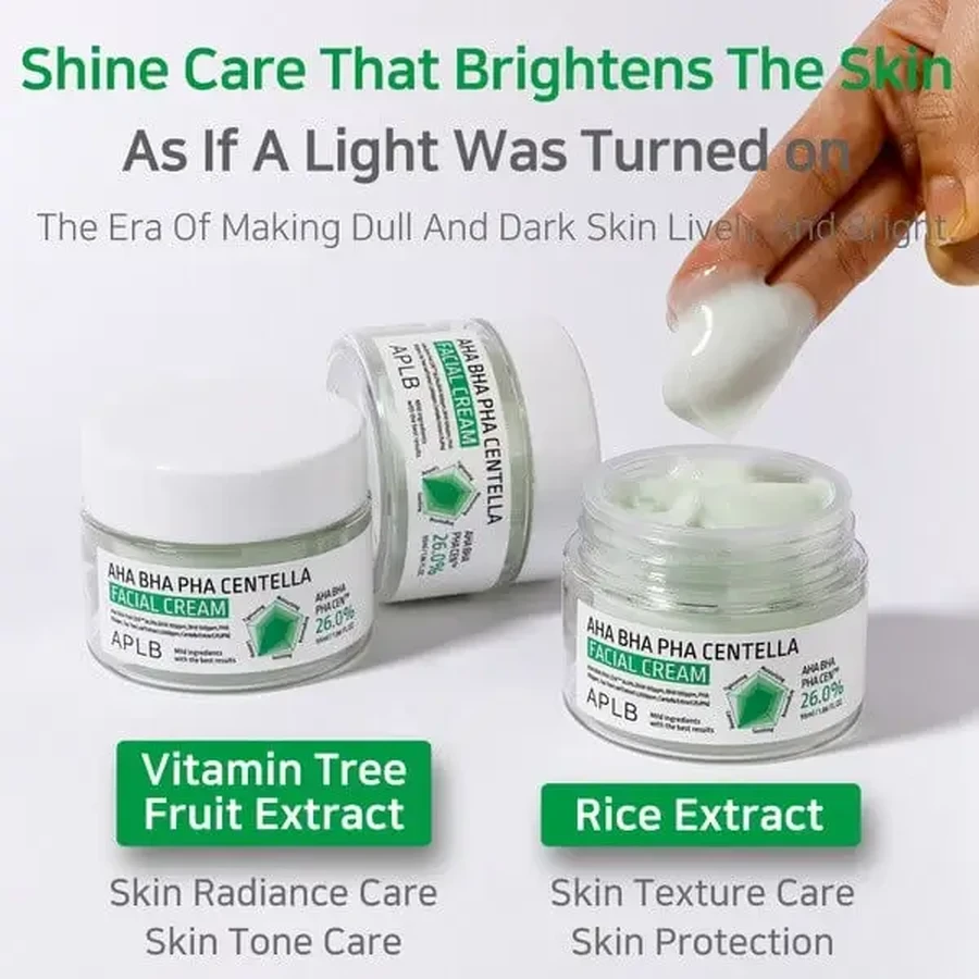 APLB AHA BHA PHA Centella Facial Cream, отшелушивающий и успокаивающий крем для лица с кислотами и центеллой азиатской, 55 мл: цены и характеристики