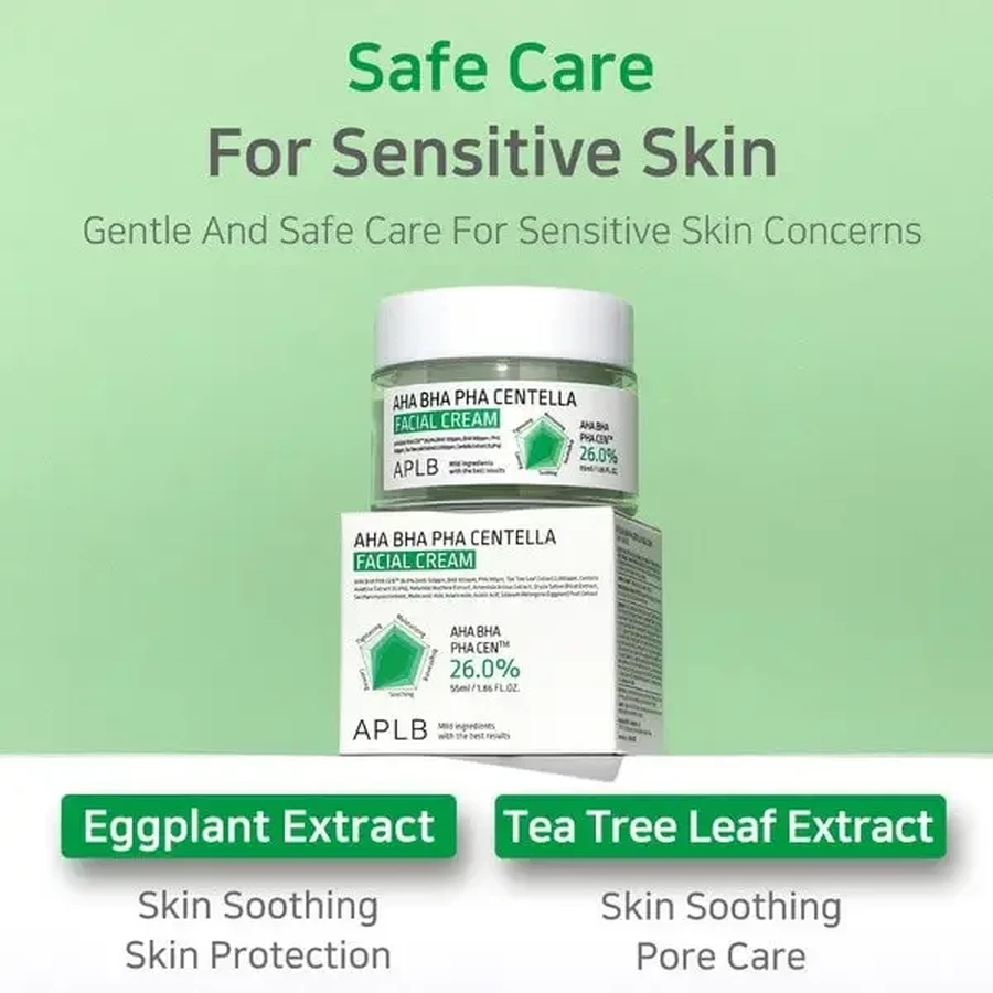 APLB AHA BHA PHA Centella Facial Cream, отшелушивающий и успокаивающий крем для лица с кислотами и центеллой азиатской, 55 мл: цены и характеристики