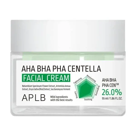 APLB AHA BHA PHA Centella Facial Cream, отшелушивающий и успокаивающий крем для лица с кислотами и центеллой азиатской, 55 мл: цены и характеристики