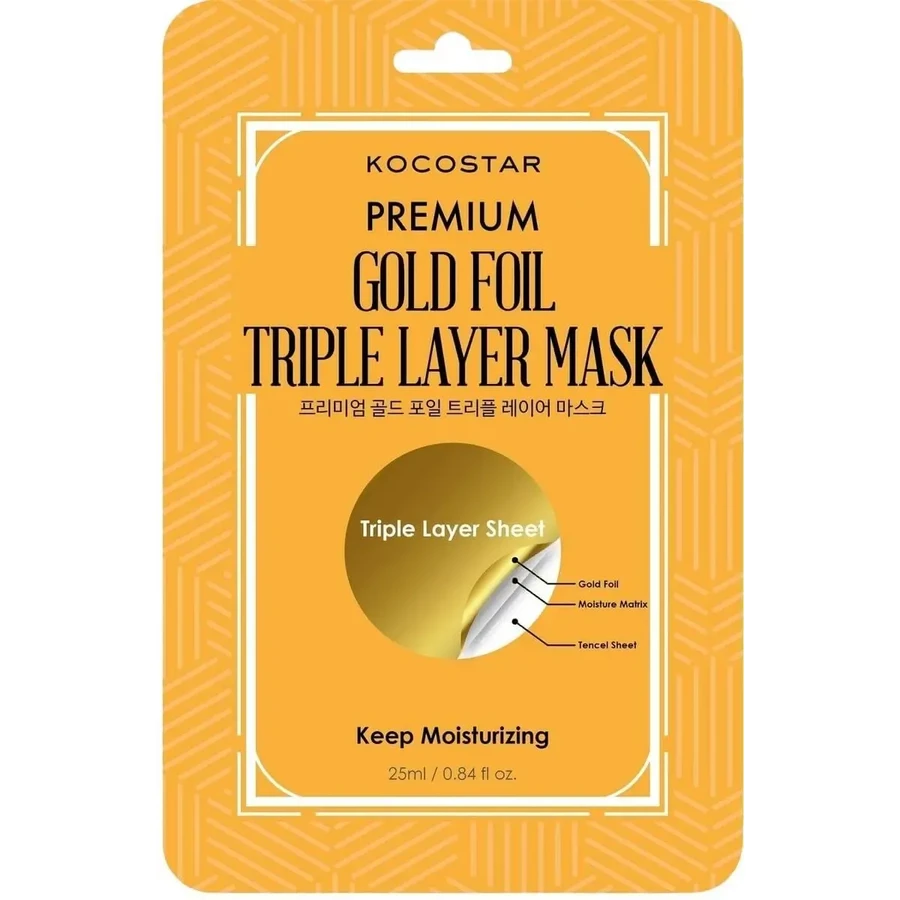 KOCOSTAR Gold Foil Triple Layer Mask — маска для лица с шестью различными видами гиалуроновой кислоты и золотом, 1 шт.: цены и характеристики