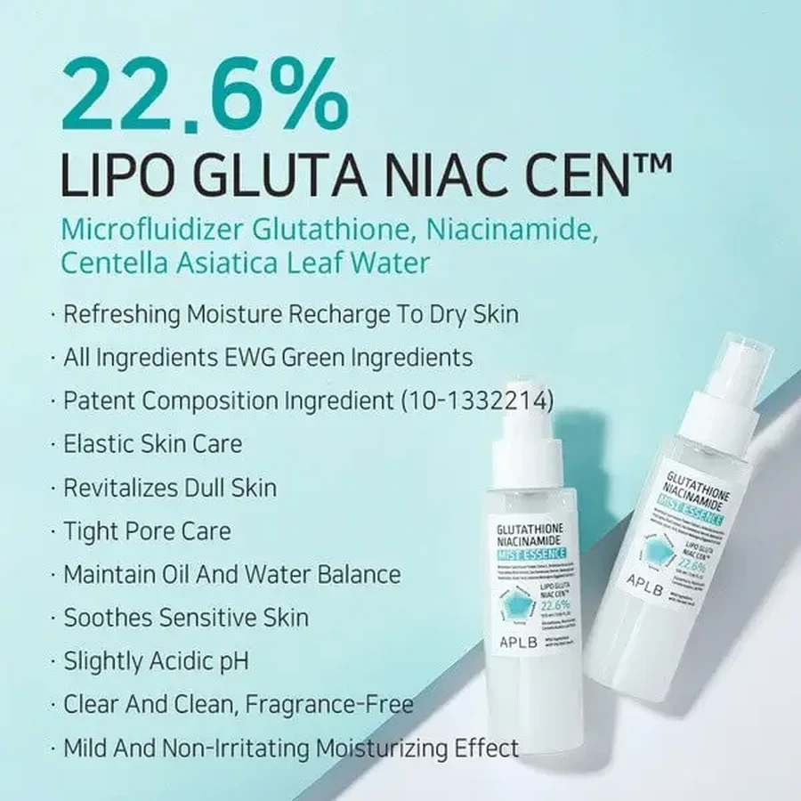 APLB Glutathione Niacinamide Mist Essence, освітлюючий спрей-есенція для обличчя з глутатіоном та ніацинамідом, 105 мл: ціни та характеристики