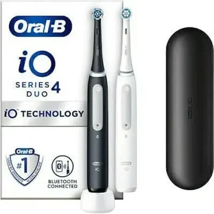 Электрическая зубная щетка с перезаряжаемым аккумулятором ORAL B iO Series 4 Duo, бело-черная, 2 шт.