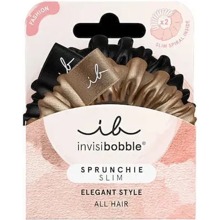 AMBITAS Invisibobble Sprunchie Slim True — золотые резинки для волос черного и бронзового цветов, 2 шт.: цены и характеристики