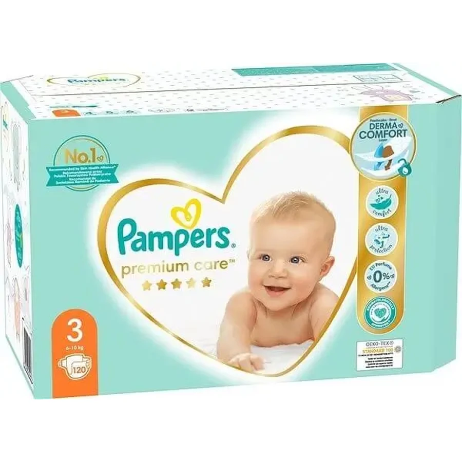 PAMPERS Дитячі підгузки Premium Care №3 6–10 кг, 120 штук, Mega Pack: ціни та характеристики
