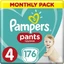 PAMPERS Baby Pants, розмір №4, 9–15 кг, 176 штук, місячний набір