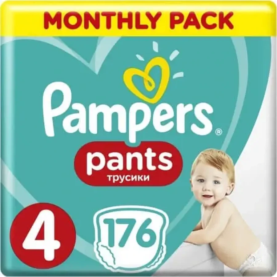 PAMPERS Baby Pants, розмір №4, 9–15 кг, 176 штук, місячний набір: ціни та характеристики