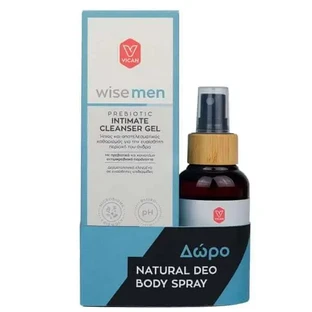 WISE Men Promo Prebiotic — гель для интимной гигиены для чувствительных зон, 250 мл, и в подарок — натуральный дезодорант-спрей для тела, 100 мл