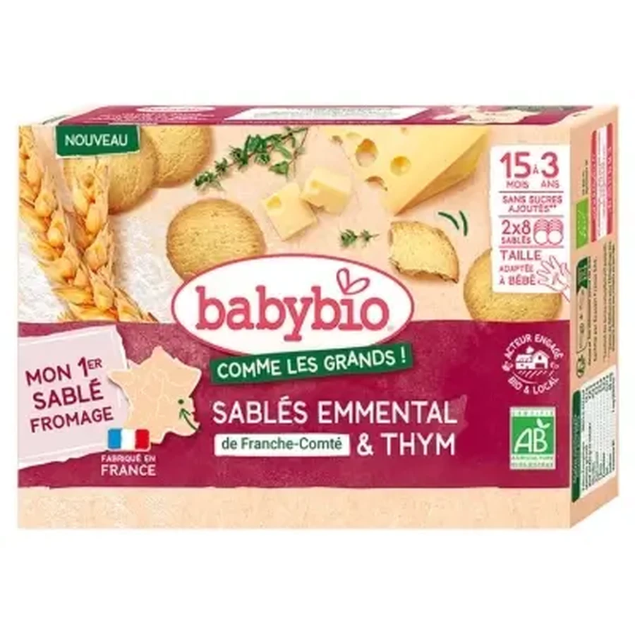 Печиво з пісочного тіста Babybio з сиром Емменталь і чебрецем, для дітей віком від 15 місяців до 3 років, органічне, 16 штук: ціни та характеристики