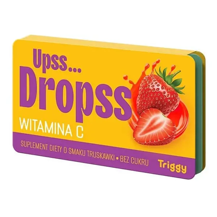 Triggy Upss.. Dropss Вітамін С, льодяники для розсмоктування, полуничний смак, 15 шт.: ціни та характеристики