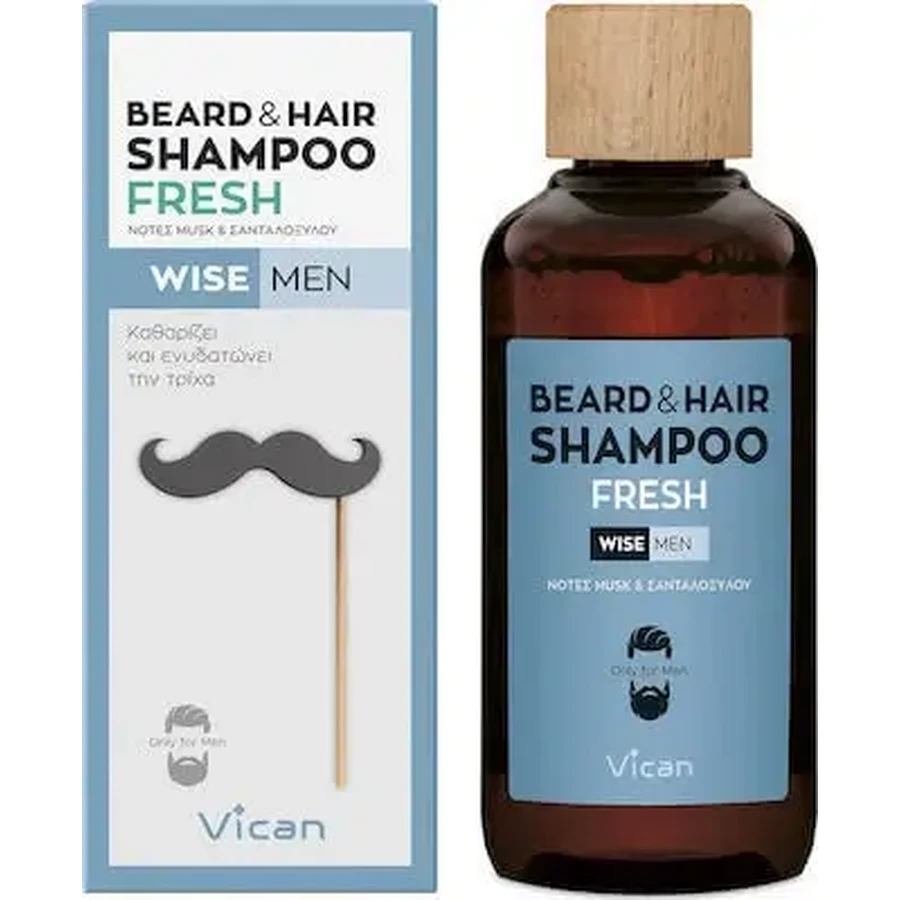 VICAN Wise Men Beard & Hair Shampoo Освежающий шампунь для бороды и волос мужчин с ароматом сандалового дерева и мускуса, 200 мл: цены и характеристики