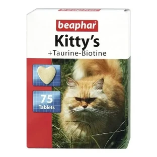 Beaphar Kitty`s + Таурин — біотин, вітамінні таблетки для котів, 75 шт.