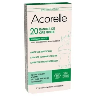 Полоски с органическим холодным воском Acorelle для подмышек и зоны бикини, 20 полосок