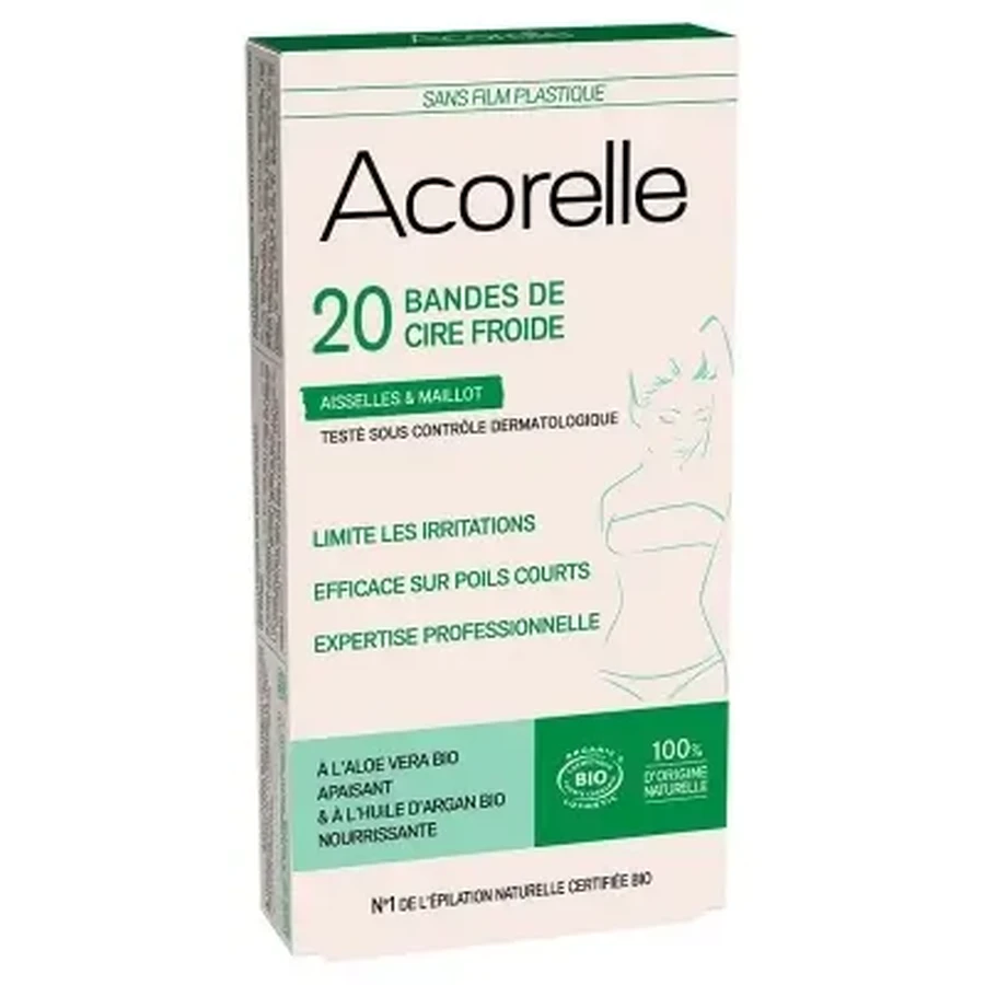 Полоски с органическим холодным воском Acorelle для подмышек и зоны бикини, 20 полосок: цены и характеристики