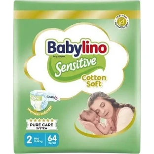 BABYLINO М'які бавовняні підгузки з наклейкою № 2 для дітей вагою 3–6 кг, 64 штуки