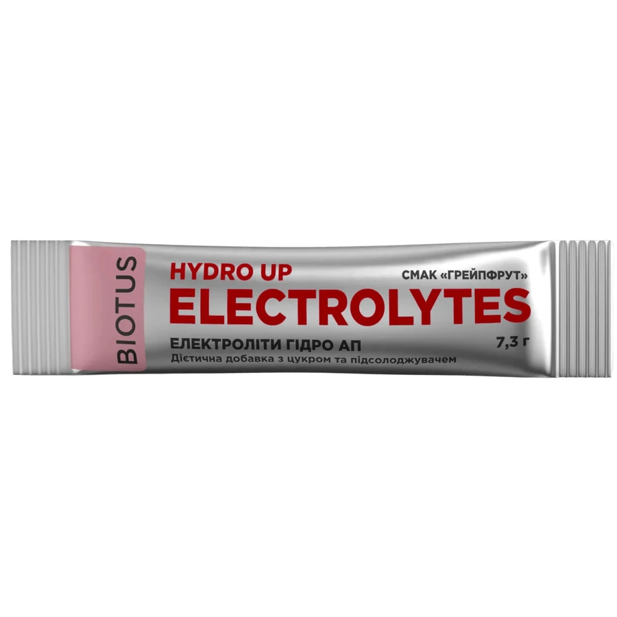 Електроліти Гідро Ап Biotus Eloctrolytes Hydro Up, смак грейпфрут, з цукром та підсолоджувачем, саше 7,3 г, 1 шт.: ціни та характеристики