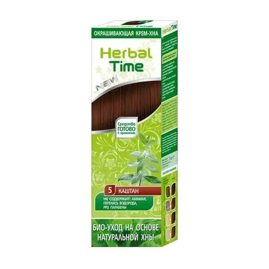 Herbal Time, натуральная хна для волос, № 05 «каштановый», 75 мл: цены и характеристики