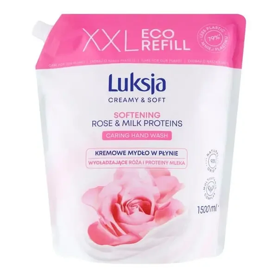 Luksja Creamy &amp; Soft, розгладжуюче рідке мило, «Троянда та молочні протеїни», заправка, 1,5 л: ціни та характеристики