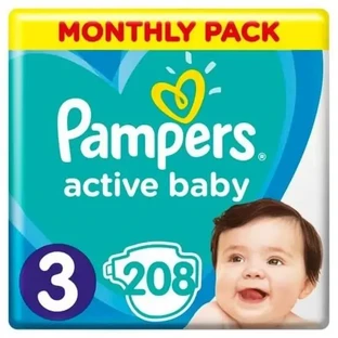 PAMPERS Дитячі підгузки Active Baby № 3, 6–10 кг, 208 штук, місячний набір