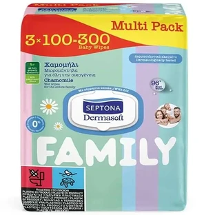 Septona | Dermasoft Family Вологі серветки для всієї родини з ромашкою | 3 × 100 шт.