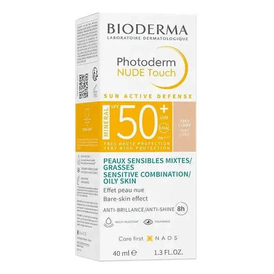 BIODERMA Photoderm Nude Touch Mineral SPF50+ Tres Claire Дуже легкий сонцезахисний крем для обличчя з легким покриттям 40 мл: ціни та характеристики