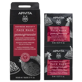 Apivita | Express Beauty | Маска для лица с гранатом для сияния и блеска, восстанавливающая | 2x8 мл