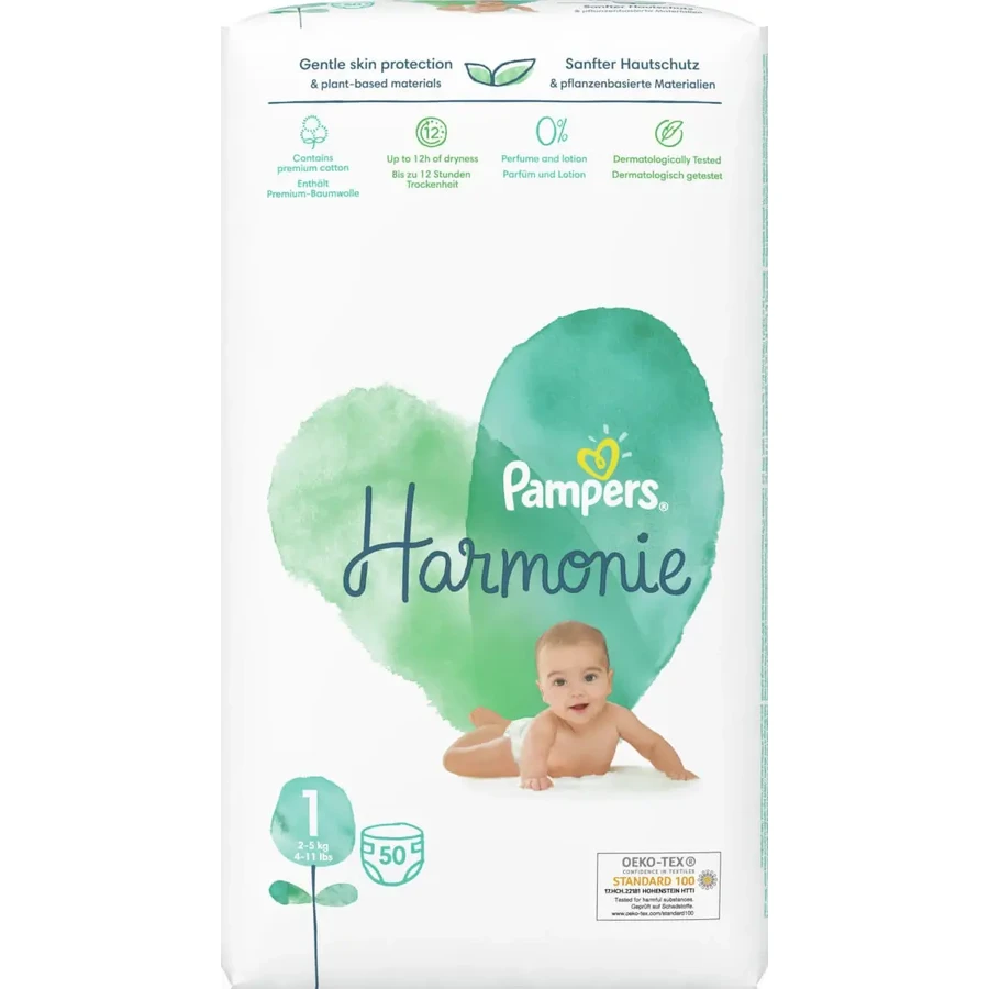 PAMPERS Harmonie № 1 — подгузники с клеевым слоем для детей весом 2–5 кг, 50 штук: цены и характеристики