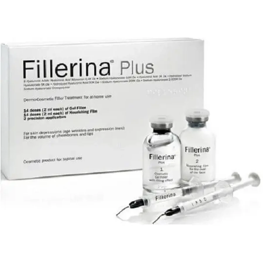 FILLERINA 12HA Уплотняющий филлер 4-й степени для заполнения морщин: 14 шт. по 2 мл заполняющего геля, 14 шт. по 2 мл питательной пленки и 2 прецизионных аппликатора: цены и характеристики