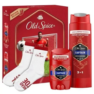 OLD SPICE Рождественская акция: дезодорант-стик «Captain» с изображением футболиста, 50 мл, гель для душа и шампунь, 250 мл, а также носки в подарок