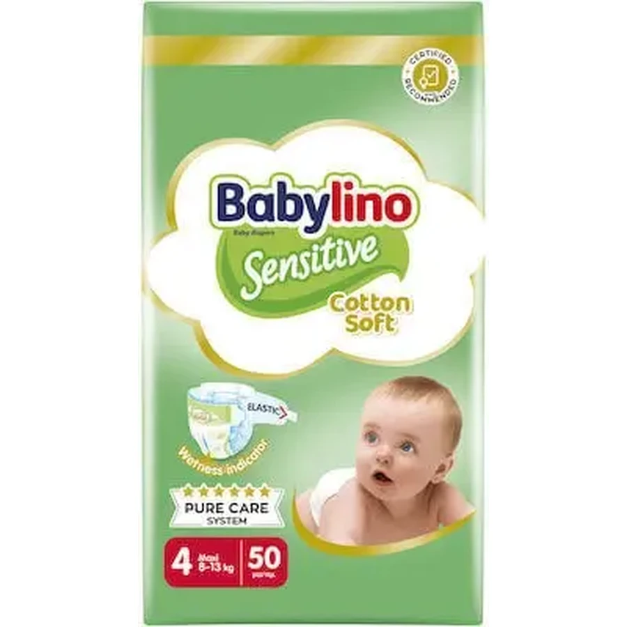 BABYLINO Sensitive Cotton Soft Maxi Plus Дитячі підгузки № 4 (8–13 кг) 50 штук: ціни та характеристики