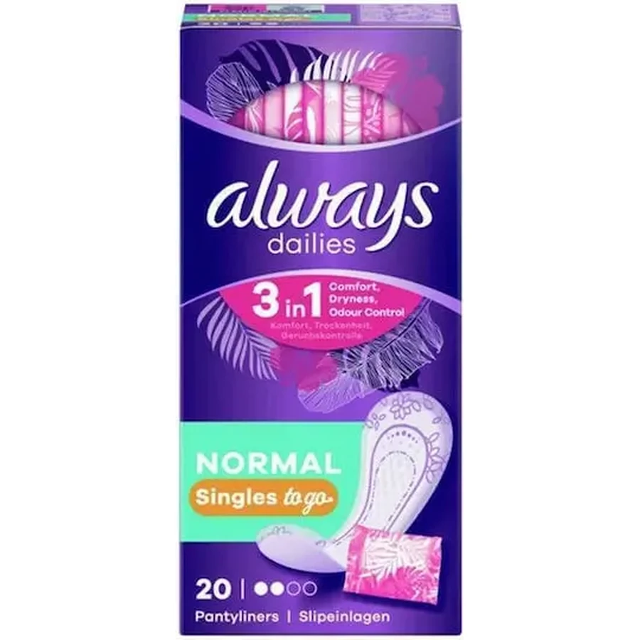 ALWAYS Dailies Singles Normal — індивідуальні кишенькові прокладки в індивідуальній упаковці, 20 штук: ціни та характеристики