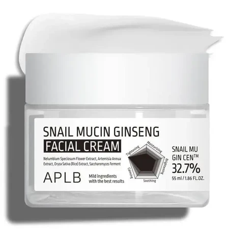 APLB Snail Mucin Ginseng Facial Cream, восстанавливающий крем для лица с слизью улитки и женьшенем, 55 мл: цены и характеристики