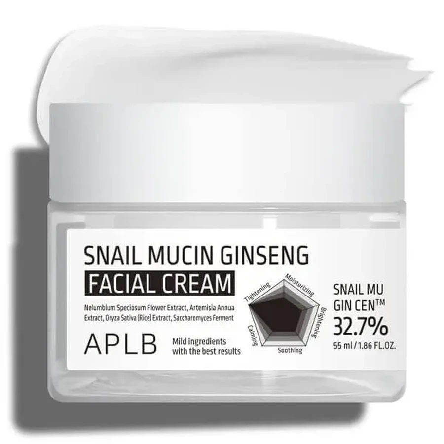 APLB Snail Mucin Ginseng Facial Cream, восстанавливающий крем для лица с слизью улитки и женьшенем, 55 мл: цены и характеристики