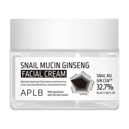 APLB Snail Mucin Ginseng Facial Cream, восстанавливающий крем для лица с слизью улитки и женьшенем, 55 мл: цены и характеристики