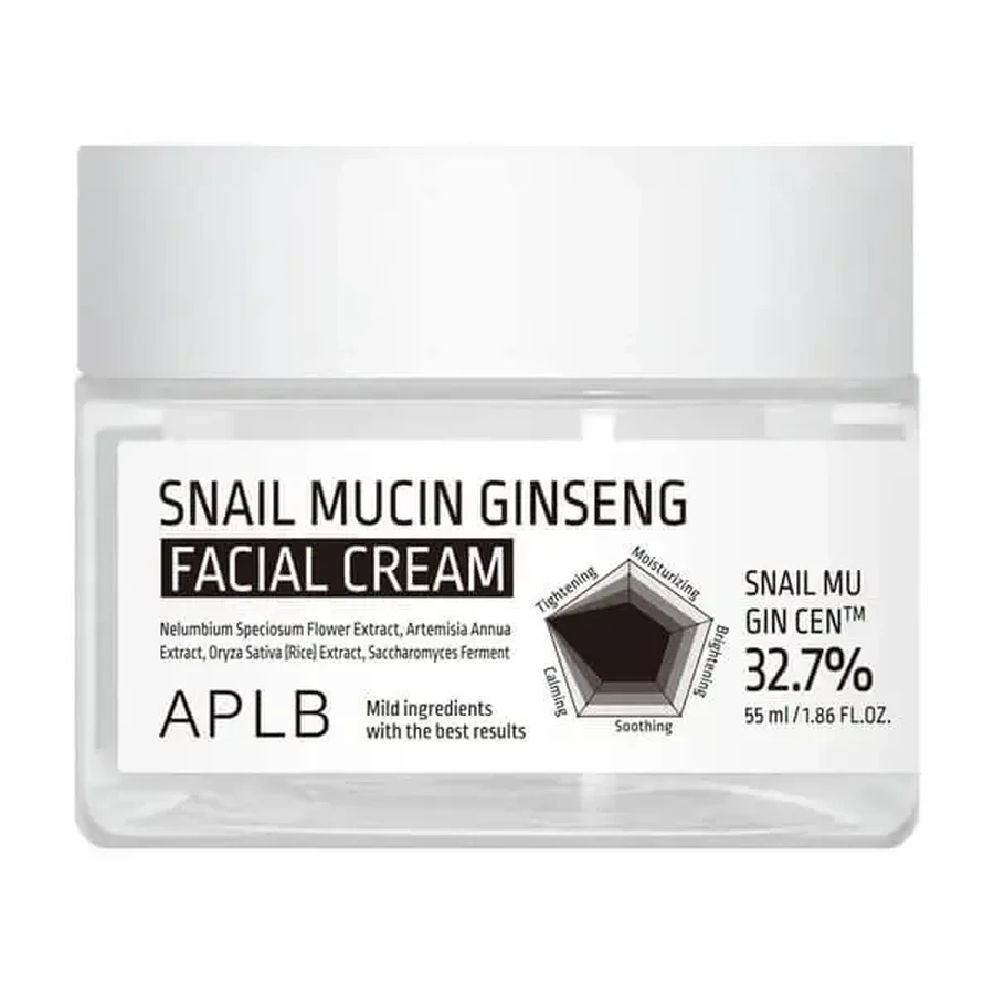 APLB Snail Mucin Ginseng Facial Cream, восстанавливающий крем для лица с слизью улитки и женьшенем, 55 мл: цены и характеристики