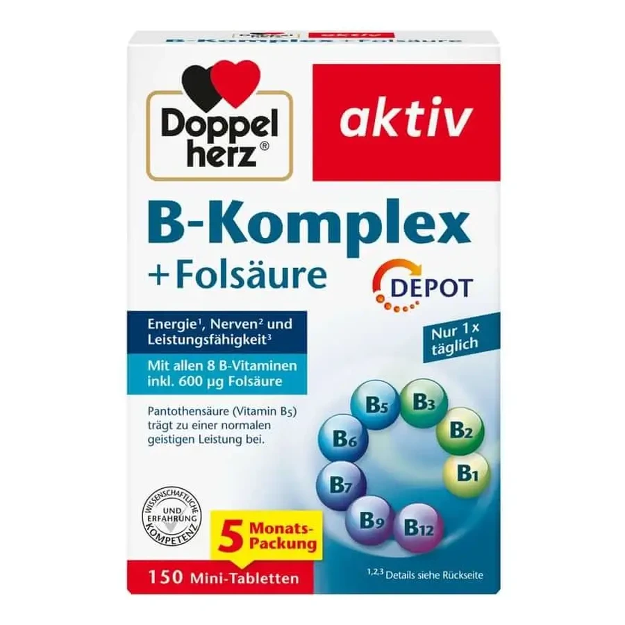 Doppelherz «Комплекс вітамінів групи В + фолієва кислота», таблетки, 150 шт.: ціни та характеристики