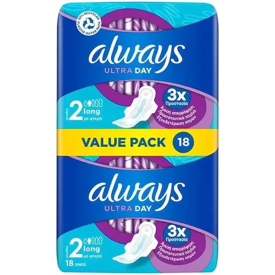 ALWAYS Ultra Pads Long Plus с крылышками, размер 2, 18 штук: цены и характеристики
