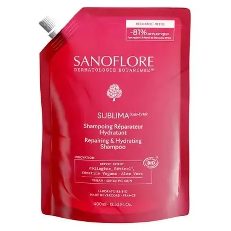 Sanoflore Sublima: органический увлажняющий и восстанавливающий шампунь, экологичная упаковка, 400 мл: цены и характеристики