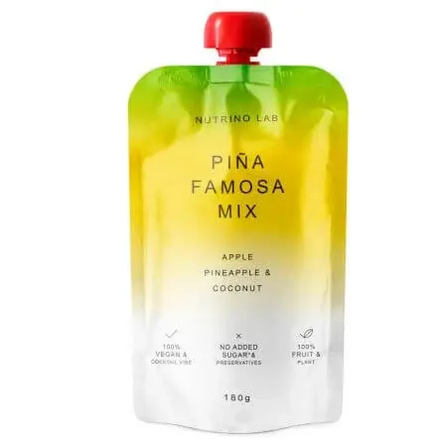 Пастеризованное пюре с яблоками, ананасом и кокосом «Pina Famosa Mix», 180 г, Nutrino Lab: цены и характеристики