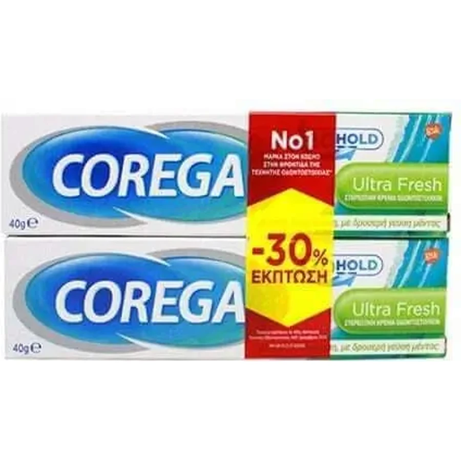 COREGA Ultra Fresh Крем для сушіння зубних протезів 2x40 г: ціни та характеристики